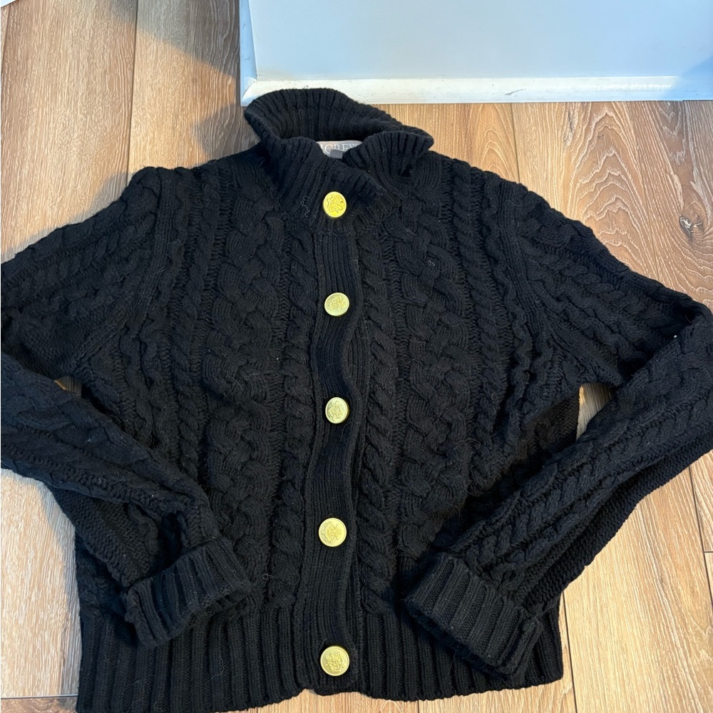 J. Crew Black and Gold Cable Knit Cardigan